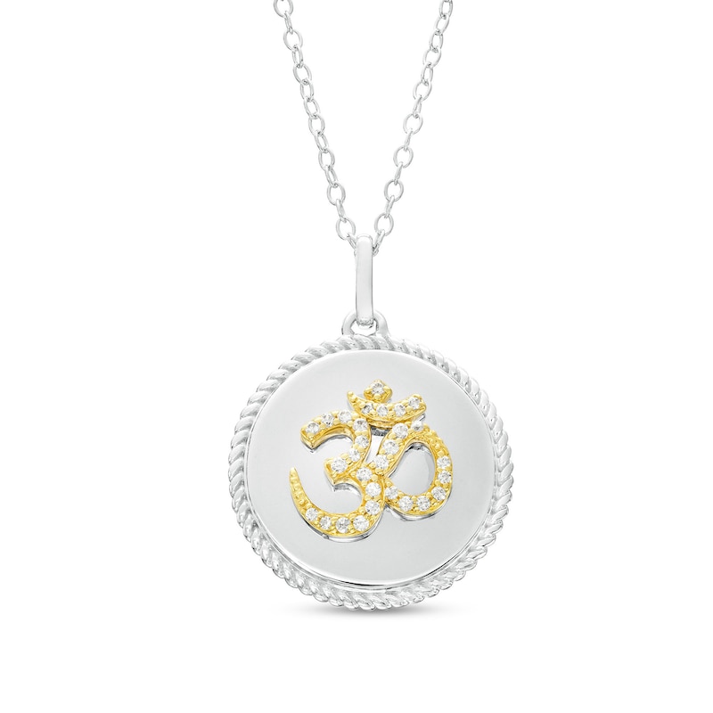 Main Image 1 of 1/6 CT. T.W. Diamond Om Rope Frame Circle Pendant in Sterling Silver and 10K Gold