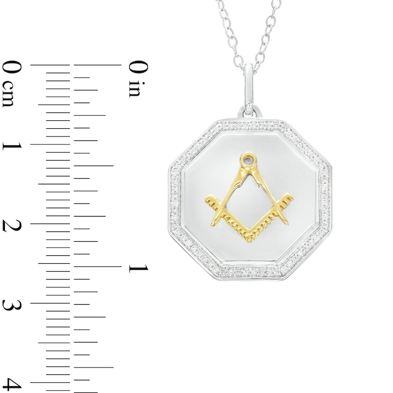 1/5 CT. T.W. Diamond Square and Compass Freemason Octagon Pendant in Sterling Silver and 10K Gold