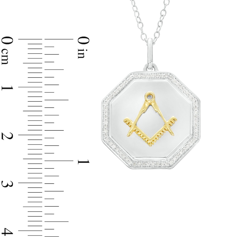 Main Image 3 of 1/5 CT. T.W. Diamond Square and Compass Freemason Octagon Pendant in Sterling Silver and 10K Gold