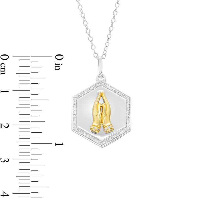 Main Image 3 of 1/5 CT. T.W. Diamond Praying Hands Hexagon Pendant in Sterling Silver and 10K Gold