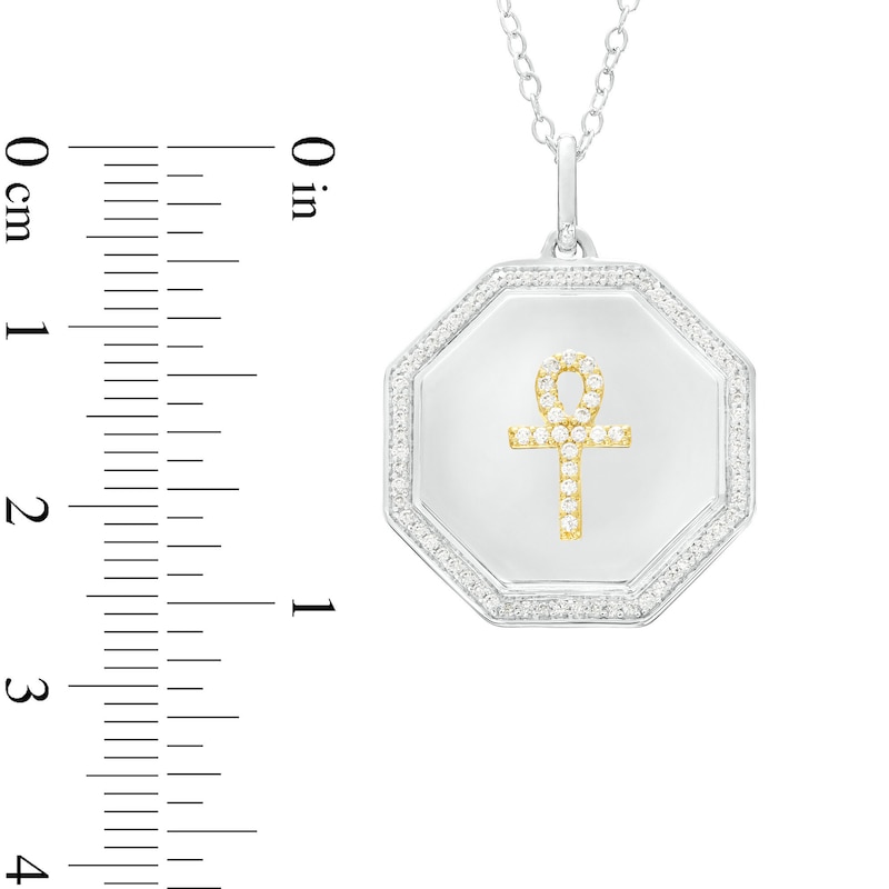 Main Image 3 of 1/4 CT. T.W. Diamond Ankh Octagon Pendant in Sterling Silver and 10K Gold