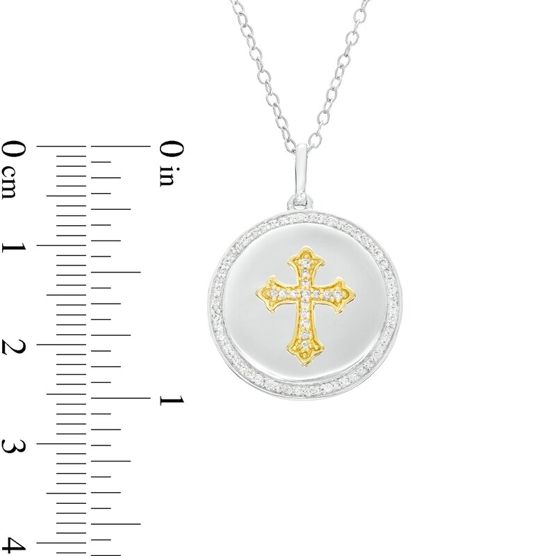 Main Image 3 of 1/4 CT. T.W. Diamond Gothic-Style Cross Circle Pendant in Sterling Silver and 10K Gold