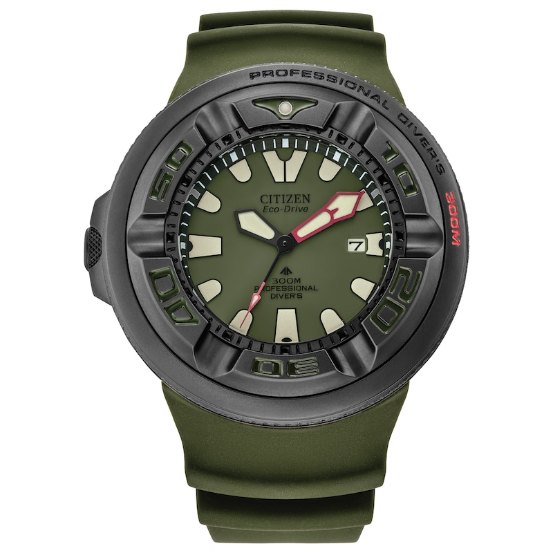 Main Image 1 of Men's Citizen Eco-Drive® Promaster Diver Black PVD Watch with Green Dial (Model: BJ8057-09X)