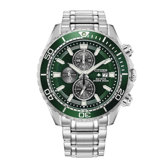 Men's Citizen Eco-Drive® Promaster Dive Chronograph Watch with Green Dial (Model: CA0820-50X)