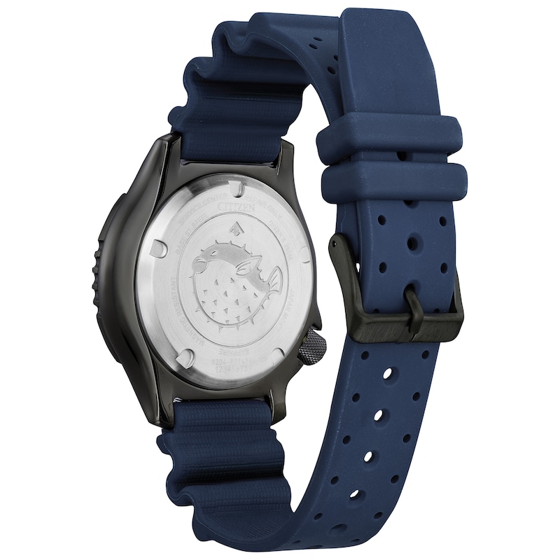 Main Image 2 of Men's Citizen Promaster Dive Automatic Black PVD Blue Strap Watch with White Dial (Model: NY0137-09A)