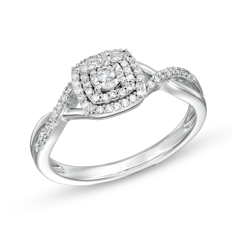 Main Image 1 of 1/5 CT. T.W. Diamond Cushion Double Frame Twist Shank Ring in Sterling Silver