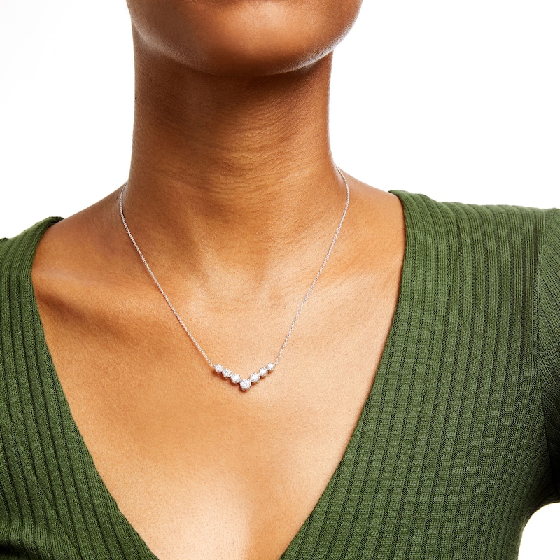 Main Image 2 of 1 CT. T.W. Certified Lab-Grown Diamond Graduated Seven Stone Necklace in 14K White Gold (F/SI2)