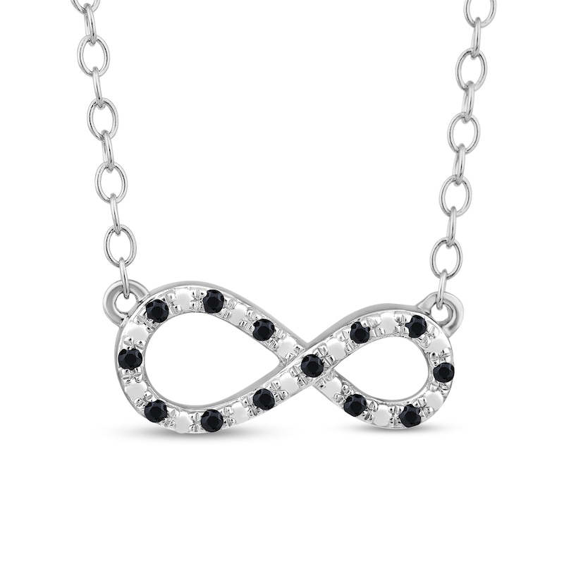 Main Image 1 of 1/20 CT. T.W. Black Diamond and Beaded Sideways Infinity Necklace in Sterling Silver