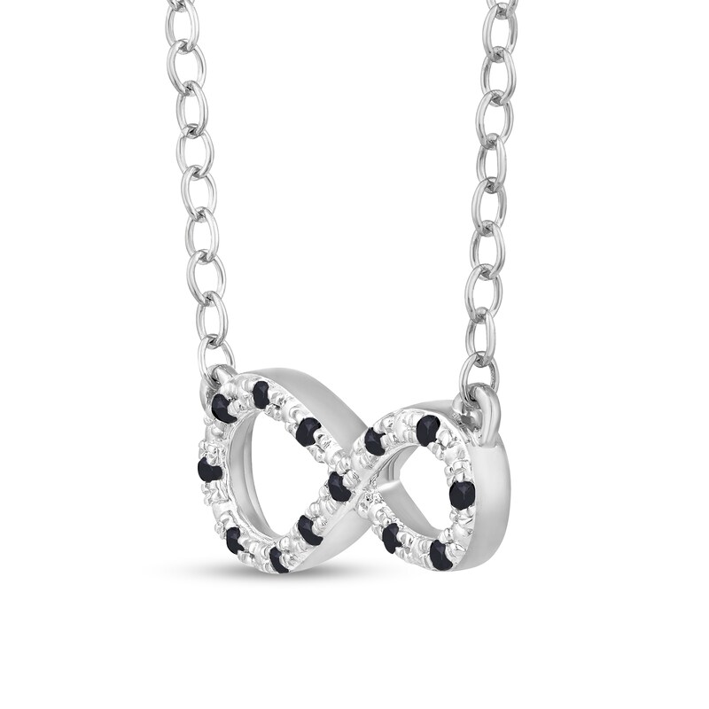 Main Image 4 of 1/20 CT. T.W. Black Diamond and Beaded Sideways Infinity Necklace in Sterling Silver