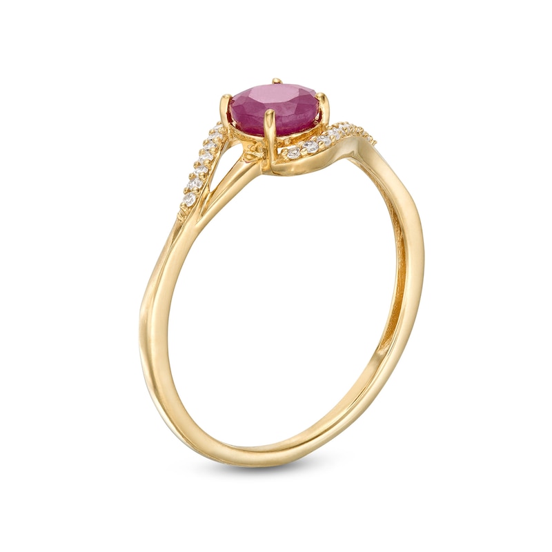Main Image 3 of 5.0mm Ruby and 1/20 CT. T.W. Diamond Bypass Ring in 10K Gold