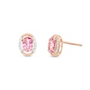 Thumbnail Image 0 of Oval Pink Garnet and 1/15 CT. T.W. Diamond Open Rope-Textured Frame Stud Earrings in 10K Rose Gold