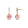 Thumbnail Image 1 of 4.0mm Garnet and Diamond Accent Textured Frame Drop Earrings in 10K Rose Gold