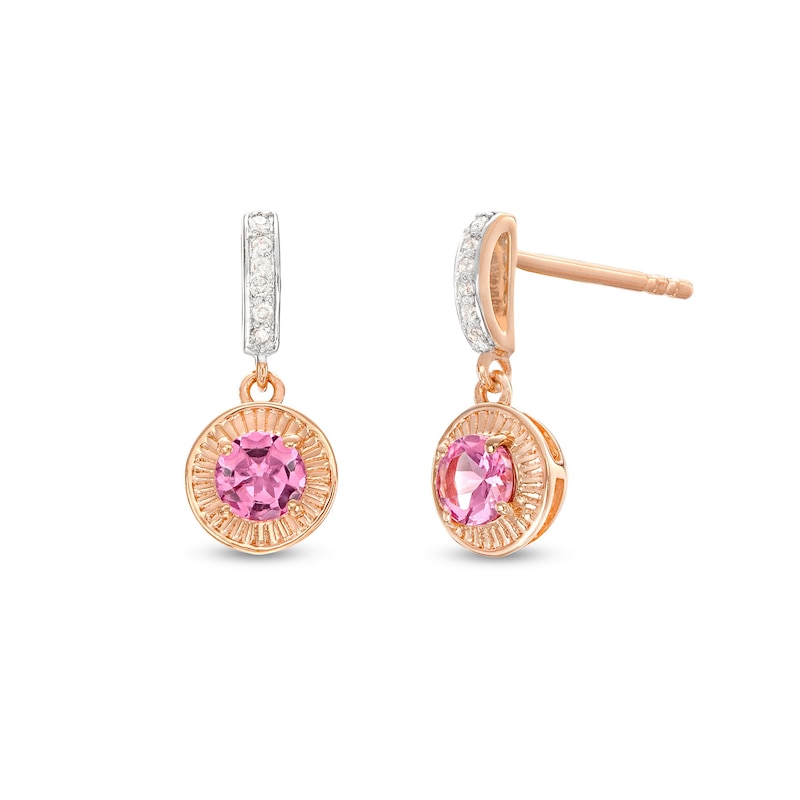 4.0mm Garnet and Diamond Accent Textured Frame Drop Earrings in 10K Rose Gold