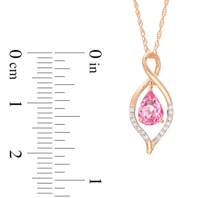 Main Image 2 of Pear-Shaped Garnet and 1/20 CT. T.W. Diamond Loop Pendant in 10K Rose Gold