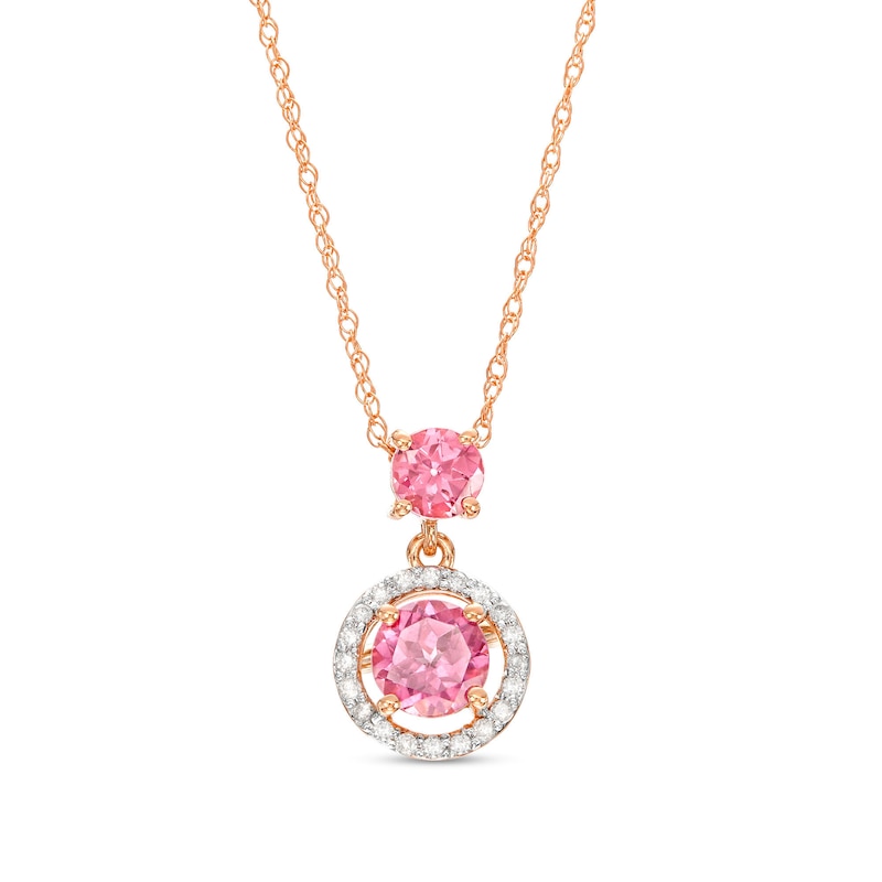 Main Image 1 of 5.0mm Garnet and 1/15 CT. T.W. Diamond Open Frame Pendant in 10K Rose Gold