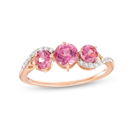 Garnet and 1/15 CT. T.W. Diamond Three Stone Bypass Ring in 10K Rose Gold