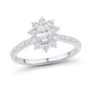 Thumbnail Image 1 of 1 CT. T.W. Oval Diamond Starburst Frame Vintage-Style Ring in 14K White Gold (I/I1)