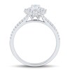 Thumbnail Image 1 of 1 CT. T.W. Oval Diamond Starburst Frame Vintage-Style Ring in 14K White Gold (I/I1)