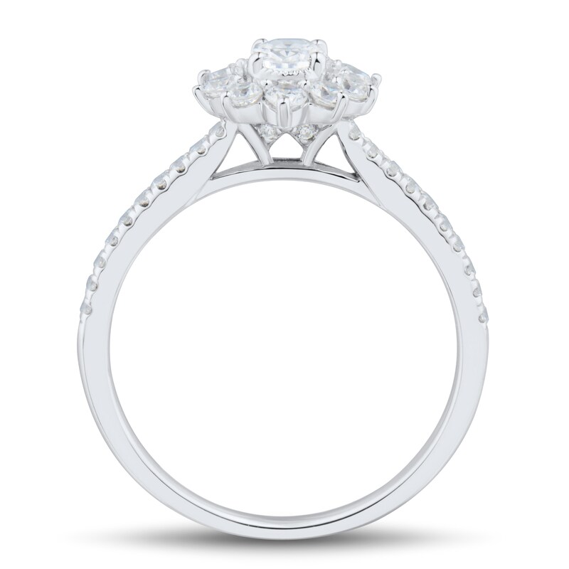 Main Image 2 of 1 CT. T.W. Oval Diamond Starburst Frame Vintage-Style Ring in 14K White Gold (I/I1)