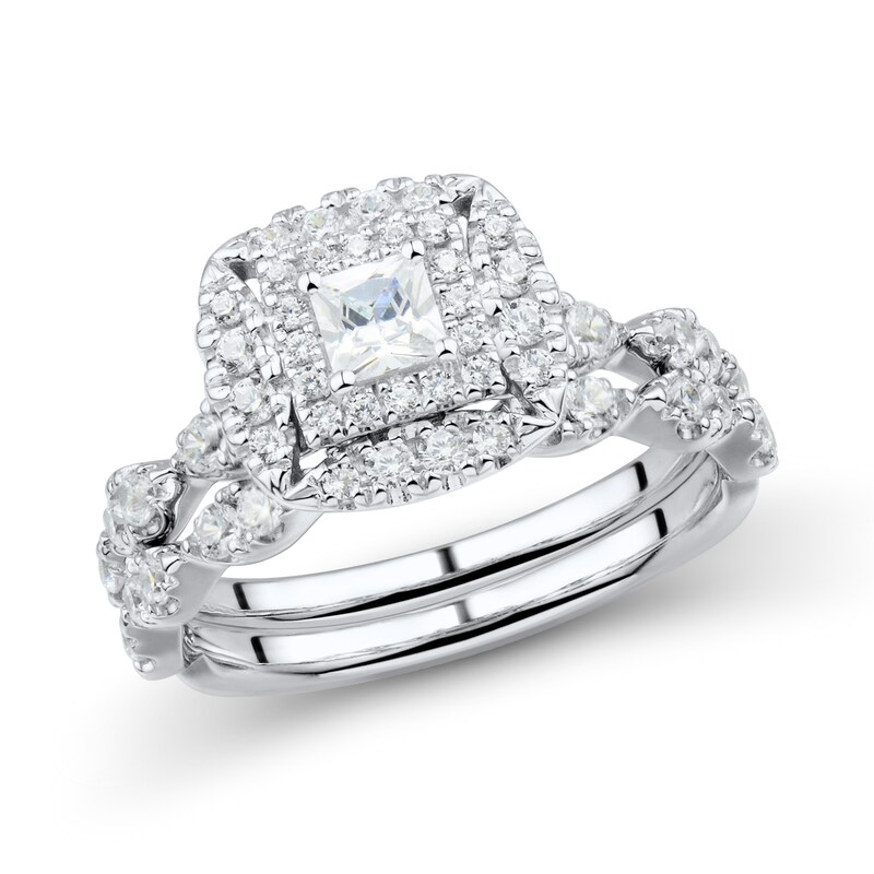 1 CT. T.W. Princess-Cut Diamond Frame Art Deco Bridal Set in 14K White Gold (I/I2)
