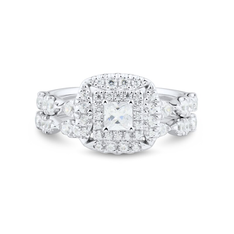 1 CT. T.W. Princess-Cut Diamond Frame Art Deco Bridal Set in 14K White Gold (I/I2)