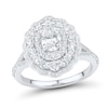 Thumbnail Image 1 of 1-1/2 CT. T.W. Oval Diamond Layered Scallop Frame Engagement Ring in 14K White Gold (I/I1)