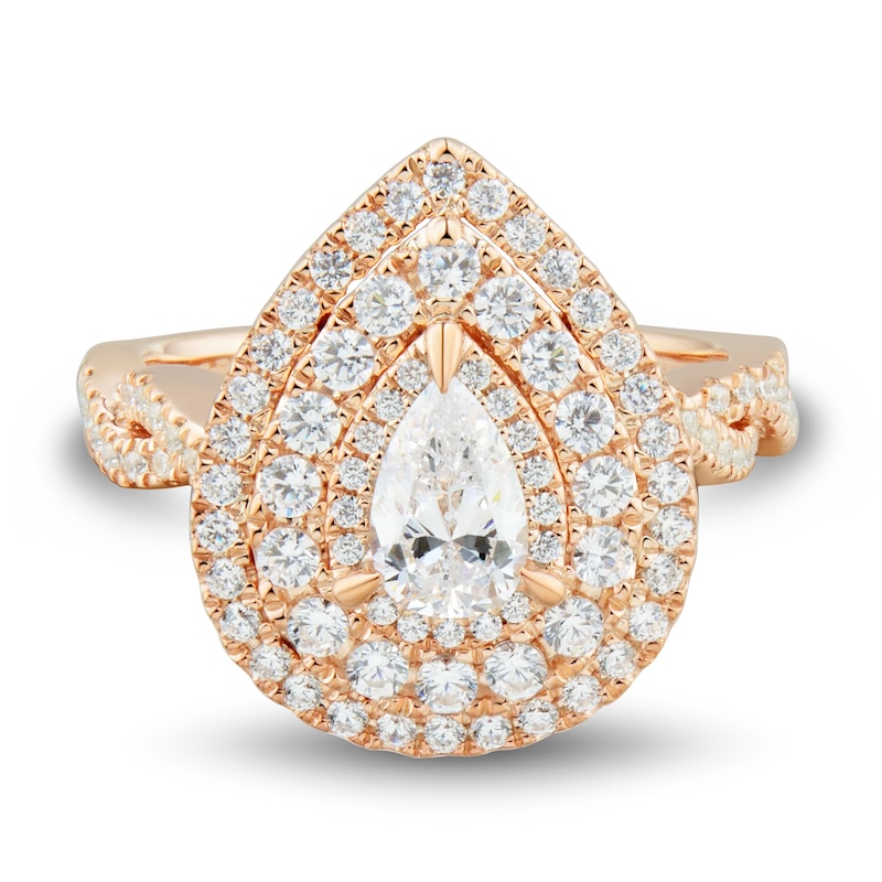 Main Image 3 of 1-1/4 CT. T.W. Pear-Shaped Diamond Triple Frame Engagement Ring in 14K Rose Gold (I/I1)