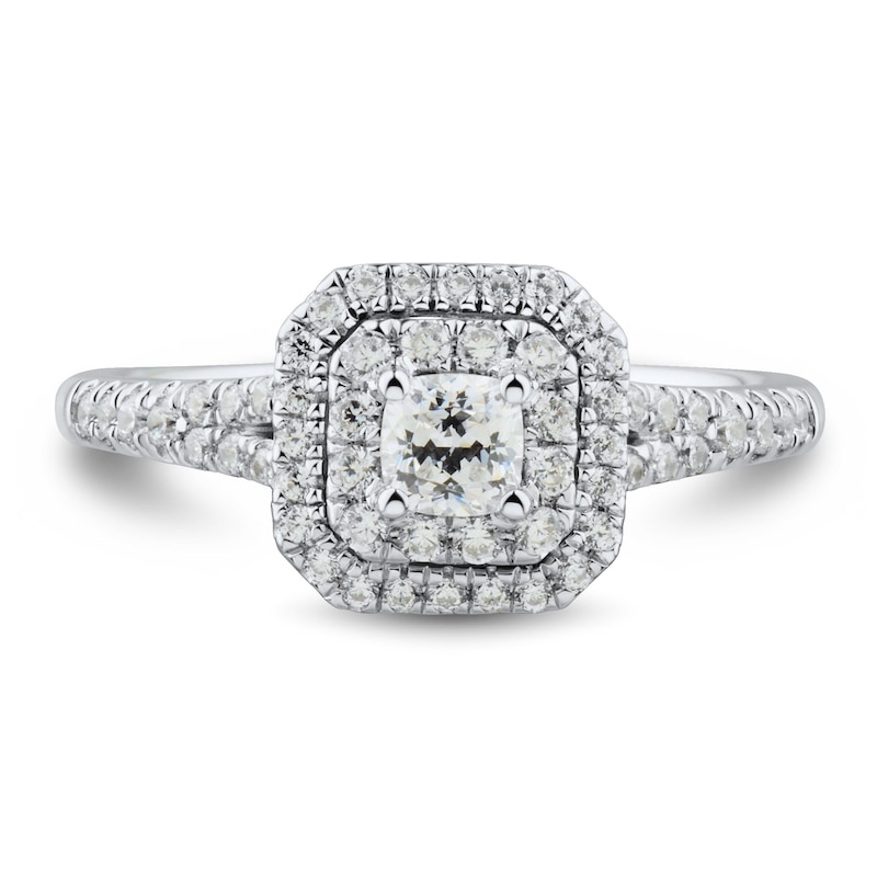 Main Image 3 of 5/8 CT. T.W. Princess-Cut Diamond Double Frame Engagement Ring in 14K White Gold