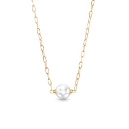 7.5mm Freshwater Cultured Pearl Paper Clip Chain Necklace in 10K Gold