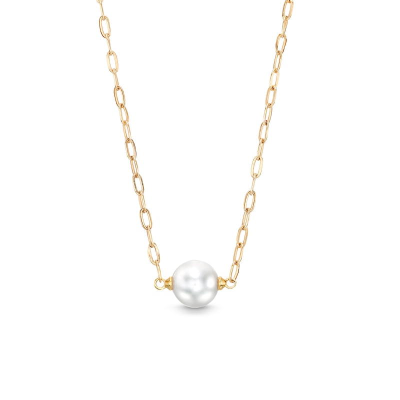 Main Image 1 of 7.5mm Freshwater Cultured Pearl Paper Clip Chain Necklace in 10K Gold