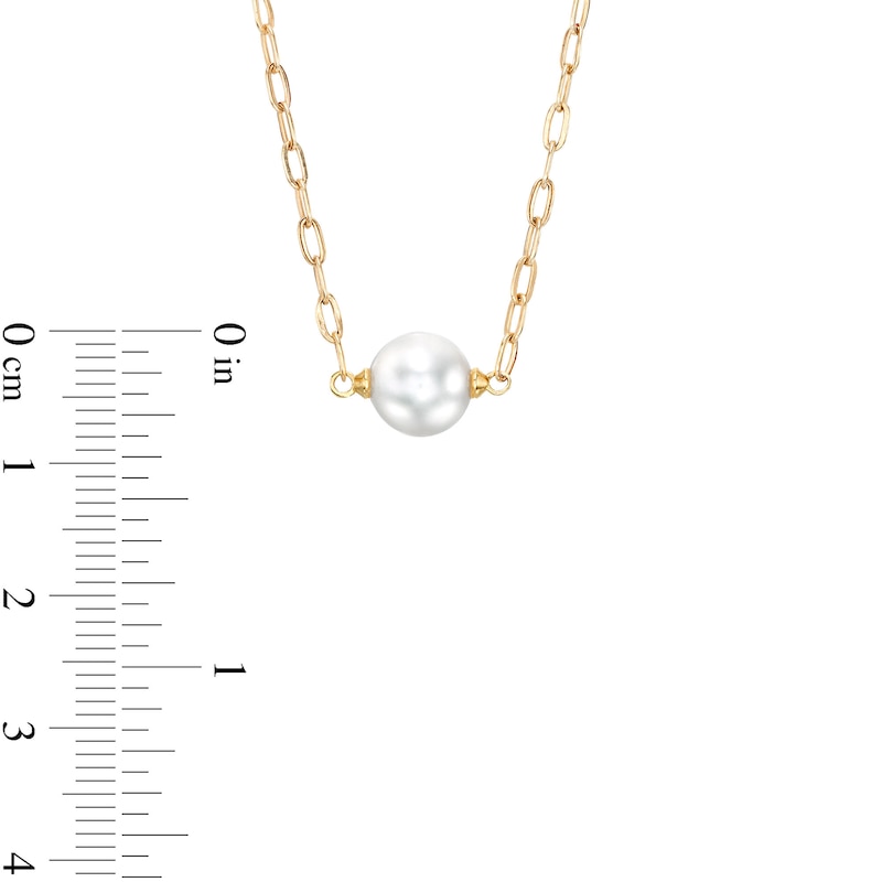 Main Image 3 of 7.5mm Freshwater Cultured Pearl Paper Clip Chain Necklace in 10K Gold