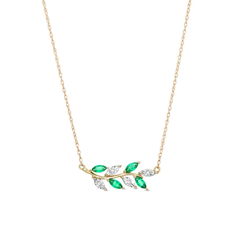 Main Image 1 of Marquise Lab-Created Emerald and Diamond Accent Vine Necklace in 10K Gold