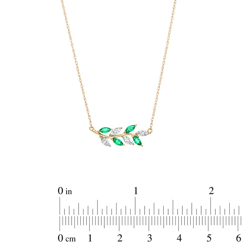 Main Image 3 of Marquise Lab-Created Emerald and Diamond Accent Vine Necklace in 10K Gold