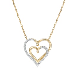 1/10 CT. T.W. Diamond Double Looping Hearts Necklace in 10K Gold