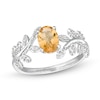 Thumbnail Image 0 of Oval Citrine and White Lab-Created Sapphire Bypass Vine Ring in Sterling Silver