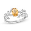 Thumbnail Image 1 of Oval Citrine and White Lab-Created Sapphire Bypass Vine Ring in Sterling Silver