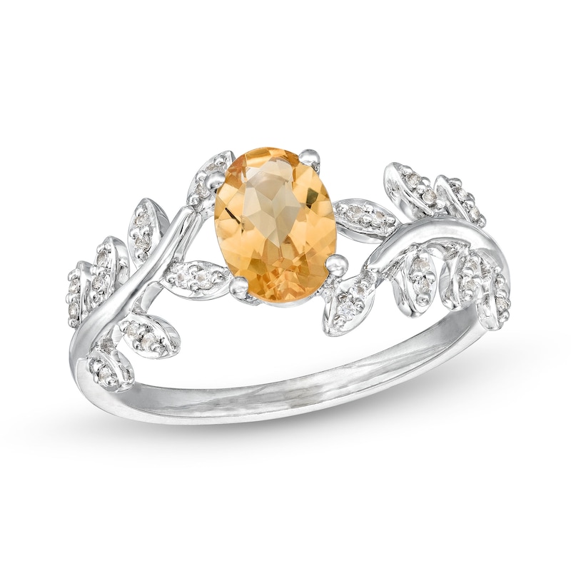 Oval Citrine and White Lab-Created Sapphire Bypass Vine Ring in Sterling Silver