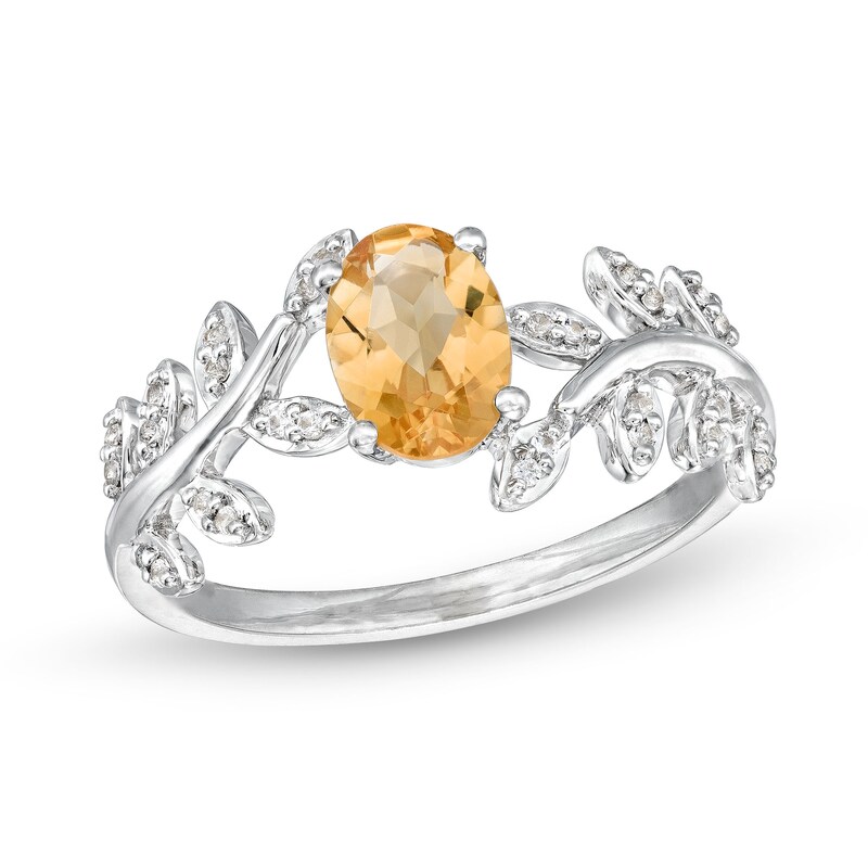 Main Image 1 of Oval Citrine and White Lab-Created Sapphire Bypass Vine Ring in Sterling Silver