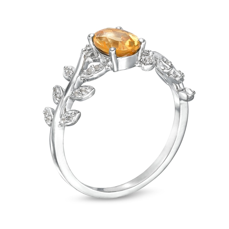 Main Image 3 of Oval Citrine and White Lab-Created Sapphire Bypass Vine Ring in Sterling Silver