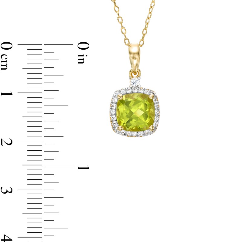Main Image 3 of Cushion-Cut Peridot and White Lab-Created Sapphire Pendant and Drop Earrings Set in Sterling Silver with 18K Gold Plate