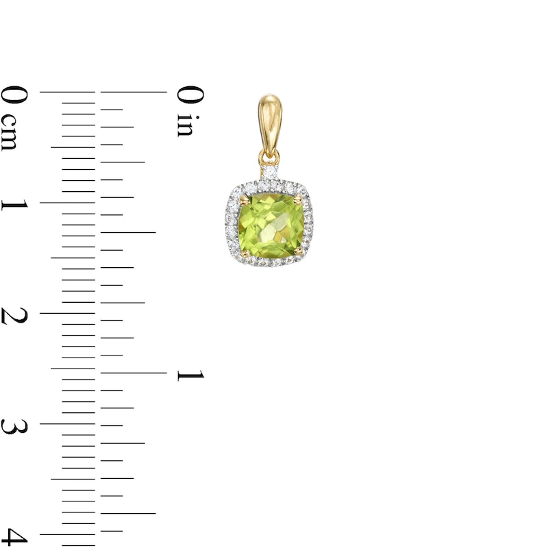 Cushion-Cut Peridot and White Lab-Created Sapphire Pendant and Drop Earrings Set in Sterling Silver with 18K Gold Plate