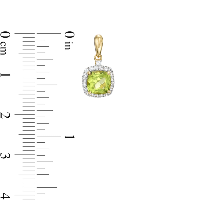 Main Image 4 of Cushion-Cut Peridot and White Lab-Created Sapphire Pendant and Drop Earrings Set in Sterling Silver with 18K Gold Plate