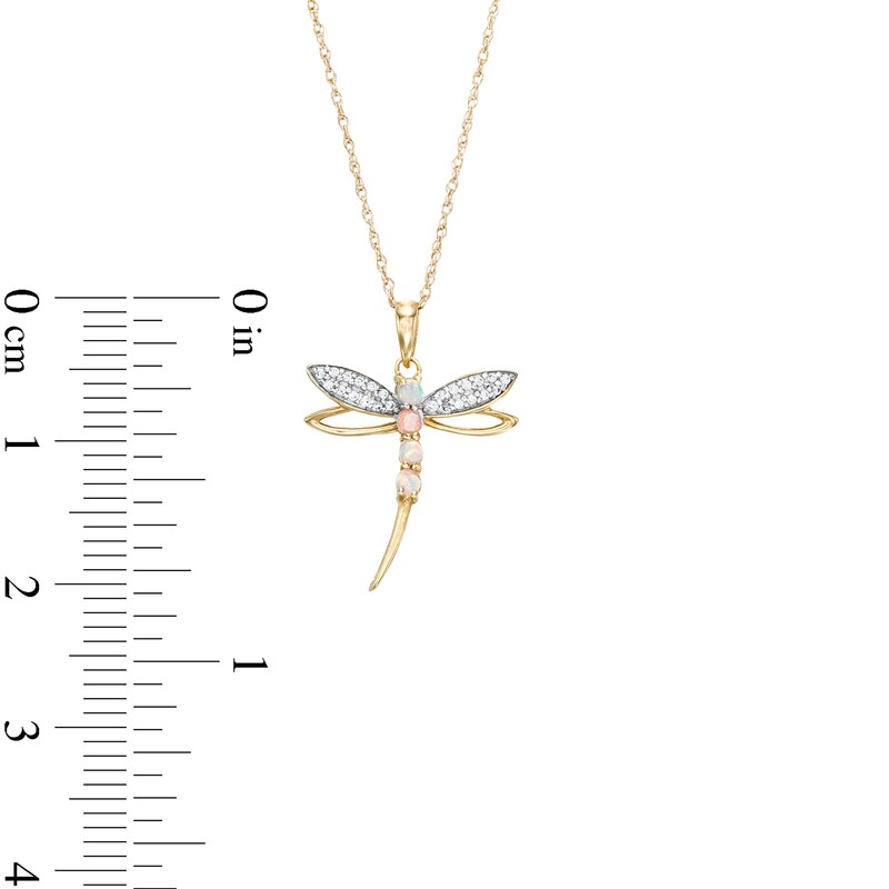 Main Image 3 of Lab-Created Opal and 1/20 CT. T.W. Diamond Dragonfly Pendant in 10K Gold