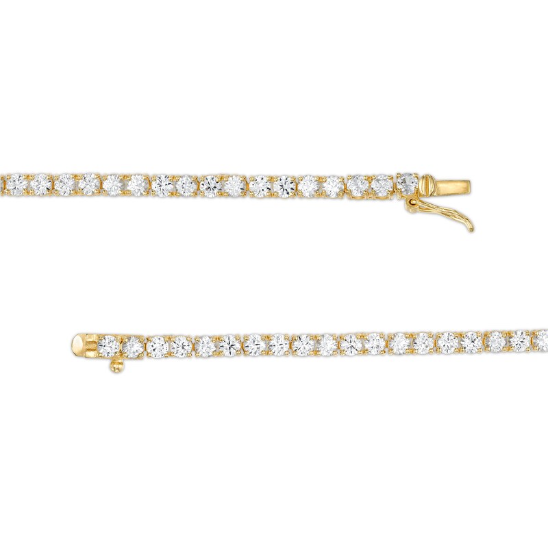 Main Image 3 of 3.0mm White Lab-Created Sapphire Tennis Bracelet in Sterling Silver with 18K Gold Plate - 7.25"