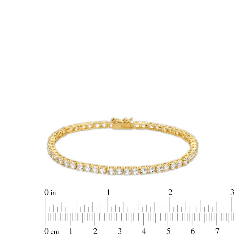 Main Image 4 of 3.0mm White Lab-Created Sapphire Tennis Bracelet in Sterling Silver with 18K Gold Plate - 7.25"