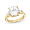 Thumbnail Image 0 of 10.0mm White Lab-Created Sapphire Three Stone Ring in Sterling Silver with 18K Gold Plate - Size 7