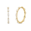Thumbnail Image 1 of White Lab-Created Sapphire Station Hoop Earrings in Sterling Silver with 18K Gold Plate