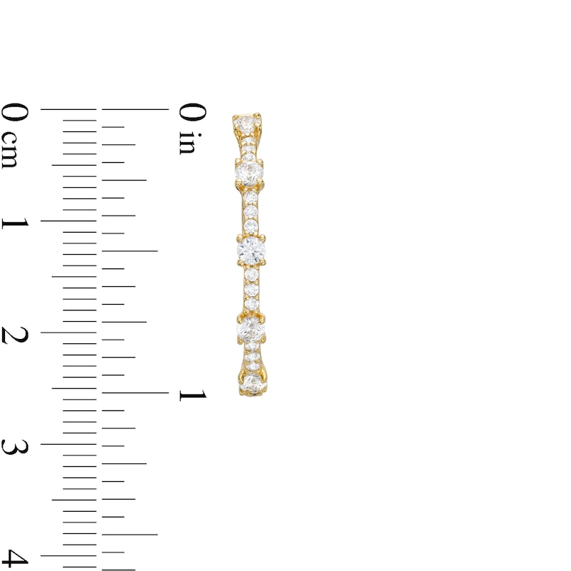 Main Image 3 of White Lab-Created Sapphire Station Hoop Earrings in Sterling Silver with 18K Gold Plate