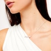 Thumbnail Image 2 of Heart-Shaped Lab-Created Opal and White Lab-Created Sapphire Lined "Mama" Necklace in Sterling Silver