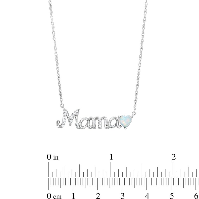Heart-Shaped Lab-Created Opal and White Lab-Created Sapphire Lined "Mama" Necklace in Sterling Silver